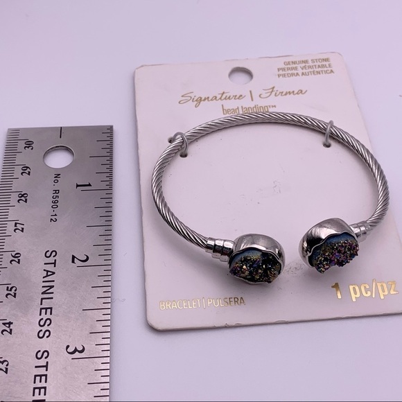 Genuine Stone Silver Toned Cuff Bracelet - Picture 7 of 7